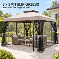 Gazebo de jardin à double toit en fer 3x3M avec moustiquaire en fer motif tulipe et étagère latérale – Vente en gros