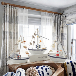 Mini ornement de bateau à voile nautique bleu de Style méditerranéen 1pc artisanat en bois pour la décoration intérieure et la fête d'anniversaire Art déco Design - Product Image 3
