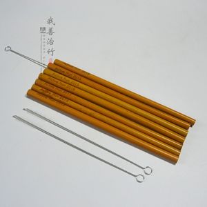 <b>Bamboo</b> Drinking <b>Straws</b> Round Solid Color Reusable With Cleaning Brush Eco Friendly Washable For Milk Tea Beverage - Product Image 1