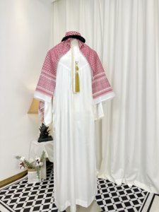 Pañuelo para la cabeza a cuadros <span class=keywords><strong>de</strong></span> poliéster, estilo árabe, Dubái, afgano, túnica blanca, Oriente Medio, Arabia Saudita, con borlas, <span class=keywords><strong>traje</strong></span> <span class=keywords><strong>de</strong></span> <span class=keywords><strong>hombre</strong></span> CN - Product Image 2