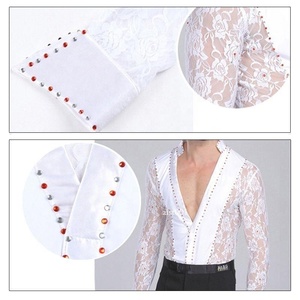 Traje de Baile Latino de Salón, Ropa de Actuación con Pedrería, Camisa de Encaje, Pantalones de <span class=keywords><strong>Rumba</strong></span>, Ropa de Baile de Samba, Trajes de Escenario, Ropa para Hombre - Product Image 4
