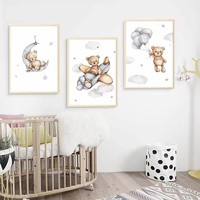 Décoration Murale Nordique pour Chambre d'Enfant : Tableau Toile Ours, Lune, Ballon, Animaux – Affiche et Impression Artistique Murale pour Crèche et Chambre d'Enfant