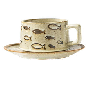 Taza de Leche de Cerámica Retro para Oficina, Juego de Tazas y Platos de Alta Gama para Té de la Tarde, Café de la Mañana y Té de la Noche - Product Image 1