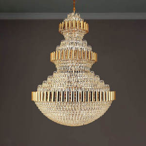 Lustre moderne en cristal doré LED, style pagode, luminaire suspendu de luxe pour villa, salon, plafond haut - Product Image 4