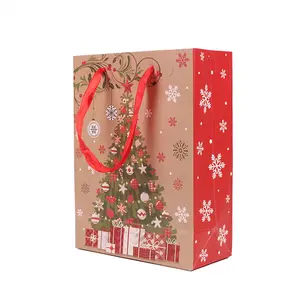 定制现货白卡便携式创意圣诞礼品包装牛皮纸袋生产线批发