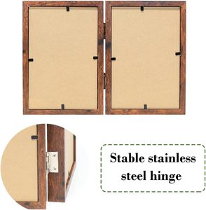 Cadre <span class=keywords><strong>photo</strong></span> double en bois rustique brun avec charnières, <span class=keywords><strong>verre</strong></span> de <span class=keywords><strong>d</strong></span>éfinition, 2 ouvertures verticales, à poser <span class=keywords><strong>sur</strong></span> un bureau ou une table - Product Image 6