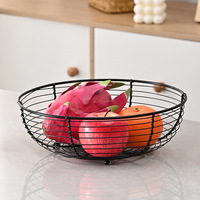 Panier de rangement pour fruits en fer forgé noir minimaliste, rond, à un seul niveau, tressé avec trois billes d'acier, drainable, pour la maison