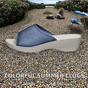 Blue Wedge Slide Sandals Women Open Toe Mule Slippers Lightweight Casual Outdoor Summer <b>Shoes</b> - Product Image 2