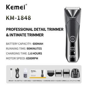 Tondeuse électrique pour poils du pubis <span class=keywords><strong>KEMEI</strong></span> Km-1848 pour hommes et femmes, <span class=keywords><strong>600</strong></span> mAh, étanche IPX7, utilisation humide et sèche, rechargeable, avec base - Product Image 3