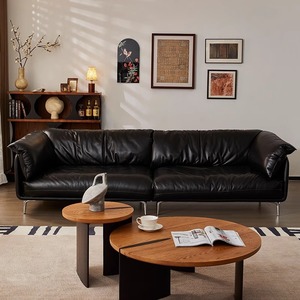American Vintage Hug Design Wax Leather Straight <b>Sofa</b> 3 4 Seater Genuine Leather Couch For <b>Small</b> Living Room - Product Image 1