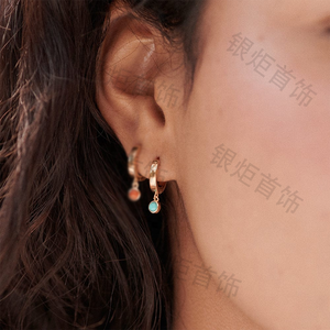 Produttore di Gioielli Personalizzati LOZRUNVE, Orecchini a Cerchio in Argento Sterling 925 con Singola Pietra Preziosa Turchese - Product Image 2