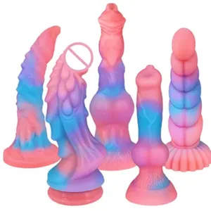 Nuovo Dildo luminoso a forma di animale colorato pene incandescente enorme drago mostro pene Butt Plug Dildo Dildo animale per le donne