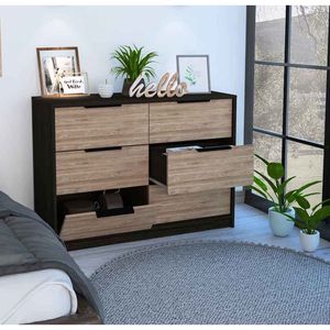 Longhill <b>6</b>-<b>Drawer</b> Rectangle Dresser Model D0100H57JSJ in Black Wengue and Pine Material - Product Image 2