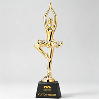Trofeo de Bailarina Ecológico Chapado en Oro Personalizado, Premio de Danza Clásica con Base Negra y Logotipo Grabado Personalizado para Competencia de Danza