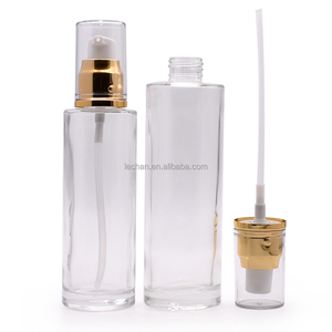 Bouteille de lotion en verre givré à vis à épaule plate 100ml avec pompe à lotion or argent - Product Image 5