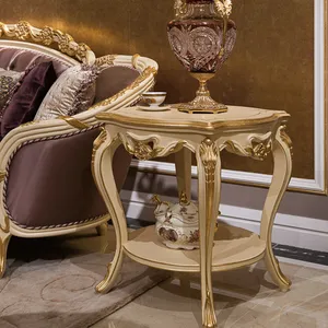 Gaya Maroko kombinasi mewah ruang tamu diukir mebel kayu padat gaya baru meja kopi emas putih kayu