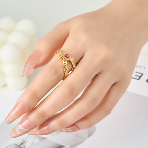 Skeleton Snake Bone <b>Ring</b> Gold With Pink Gem Pave Setting <b>Adjustable</b> Fashion Jewelry Gift - Product Image 2