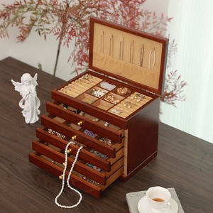 Boîte de rangement en bois de grande taille avec tiroir, présentoir à bracelets, rangement pour accessoires féminins, pour bagues, colliers, boucles d'oreilles - Product Image 2