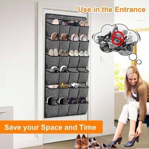 Organisateur de chaussures à suspendre sur la porte, 24 poches, support de rangement suspendu pour porte de placard, porte-chaussures, aspect lin, noir - Product Image 5