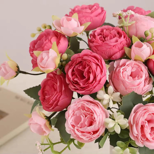 Flores Artificiales Hechas a Mano, 2 Ramos de Peonías Rosadas de Seda, Centros de Mesa Modernos para Bodas y Fiestas, Arreglos Florales - Product Image 3