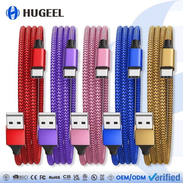 Hot Selling High Quality Type C Cable 1m 2m 3m 10ft Nylon Braided USB C Cable for Phone Tablet Laptop Charging USB Data Cable