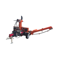 RIMA-Fendeuse de bûches verticale hydraulique à essieu de torsion, 20 tonnes, avec élévateur de bûches et convoyeur à bande/chaîne