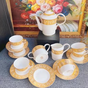 Ensemble de salle à manger de luxe nordique en or, service de table, coffret cadeau, tasse, porcelaine osseuse européenne, vente chaude, ensemble de 58 pièces, brun, pour 6 personnes - Product Image 3