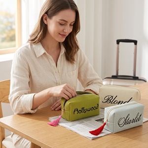 10 Inch Cotton Waffle Cosmetic <b>Bag</b> Zipper <b>Large</b> Capacity Water Resistant <b>Makeup</b> <b>Bag</b> Portable for <b>Bag</b> Embroidery Logo - Product Image 3