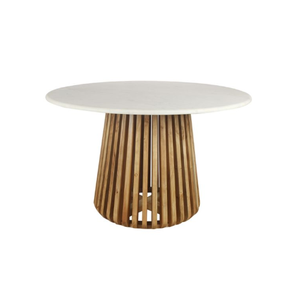 Elegant Timeless Design Modern <b>Round</b> <b>Dining</b> <b>Table</b> with <b>White</b> Marble Top Natural Acacia Wood Base Convertible Traditional Style - Product Image 5