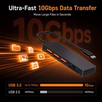 Hub USB-C Portabel 5 in 1 USB 3.2 10Gbps Splitter Pembaca Kartu SD TF Multi Port Adaptor Tipe C untuk Notebook Desktop