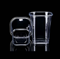Gobelets à café en plastique personnalisés, nouveau design, qualité alimentaire, gobelets carrés en PET jetables, gobelets à emporter avec couvercles