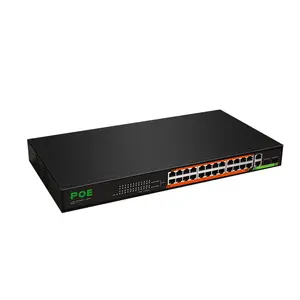 24 port 10/100M POE Network switch unmanaged 24-10/100Mbps + 2-Ports Gigabit Combo Ethernet Switch+2 SFP port ethernet switch