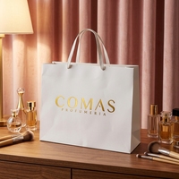 Sacs cadeaux de luxe en carton blanc avec logo personnalisé, sacs en papier pour parfums avec dorure à chaud, directement de l'usine, pour corde en coton certifié
