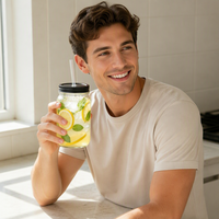 Pot en verre Mason vide écologique de 16 oz avec marquage de mesure pour le stockage des aliments, des boissons et du café infusé à froid