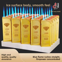 Briquet Créatif Coupe-Vent en Forme de Barre d'Or Diamantée, Flamme Bleue au Butane, Gravure Publicitaire, Design Bohème, Pour Supermarché et Rue
