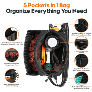 चुंबकीय बंद प्रशिक्षण के साथ बड़ी क्षमता कुत्ते का इलाज पाउच कुत्ते चलने वाली फैनी पैक-इन पॉप बैग डिस्पेंसर और क्लिकर और कटोरा - Product Image 4