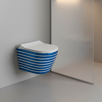 WC suspendu monobloc en céramique bleu, design moderne, sans bride, facile à installer pour salles de bain