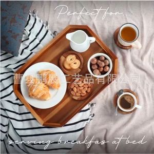 Plateau de service en bois massif Pengzhan avec poignée 652, finition polie, pour le thé, le petit-déjeuner, usage domestique - Product Image 3