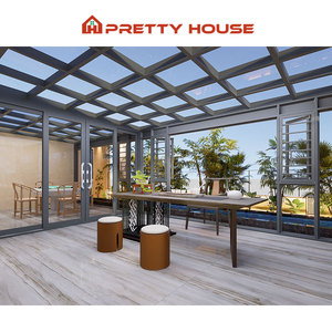 Serre extérieure préfabriquée jardin d'hiver maison en aluminium verre trempé toit incliné véranda - Product Image 6