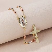 Collier religieux catholique plaqué or 18 carats Perles de chapelet classique avec pierre principale en zircon Style de mode