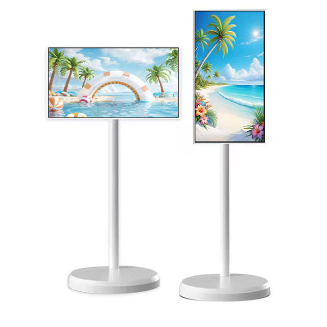 27" White Standbyme Screen Android 12 Built-in Battery Movable Smart TV Portable FHD Touch Monitor on Wheels for Home Hotel