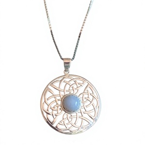 Pendentif artisanal en agate bleue naturelle, style vintage, plaqué or/argent, pour fiançailles, femmes et hommes - Product Image 1