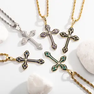 New Arrivals Fashion Hiphop Punk Style Rapper Jewelry Fully Diamond Pave Celtic Cross Pendant Necklace