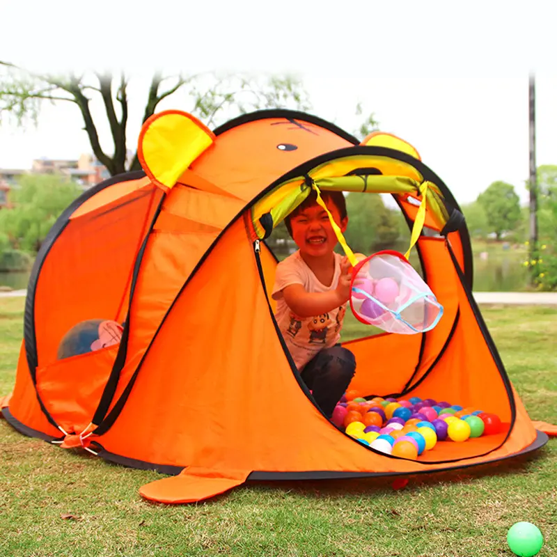 Tenda bermain anak, tenda Teepee dalam ruangan bentuk kartun harimau dapat dilipat kustom