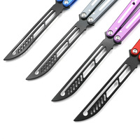 Couteau d'entraînement pliant papillon pour camping en extérieur, multi-outils, lame non-affûtée, manche en aluminium, acier, pour débutants, bricolage