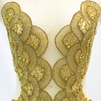 WDP-662 Applique de luxe à coudre en strass et perles de verre dorées pour vêtements féminins, robes de mariée et accessoires vestimentaires