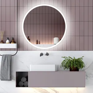 Hot Selling Elegant Round With Storage Antifog With glass Shelf For Bathroom For Hotel Led Illuminated Mirror Cabinet