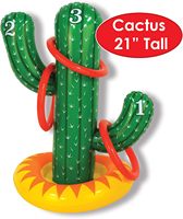 Jeu de lancer d'anneaux gonflable Cactus - Jeu de fête de 21 pouces avec 3 anneaux rouges, Activité intérieure/extérieure pour anniversaires sur le thème du western/cowboy