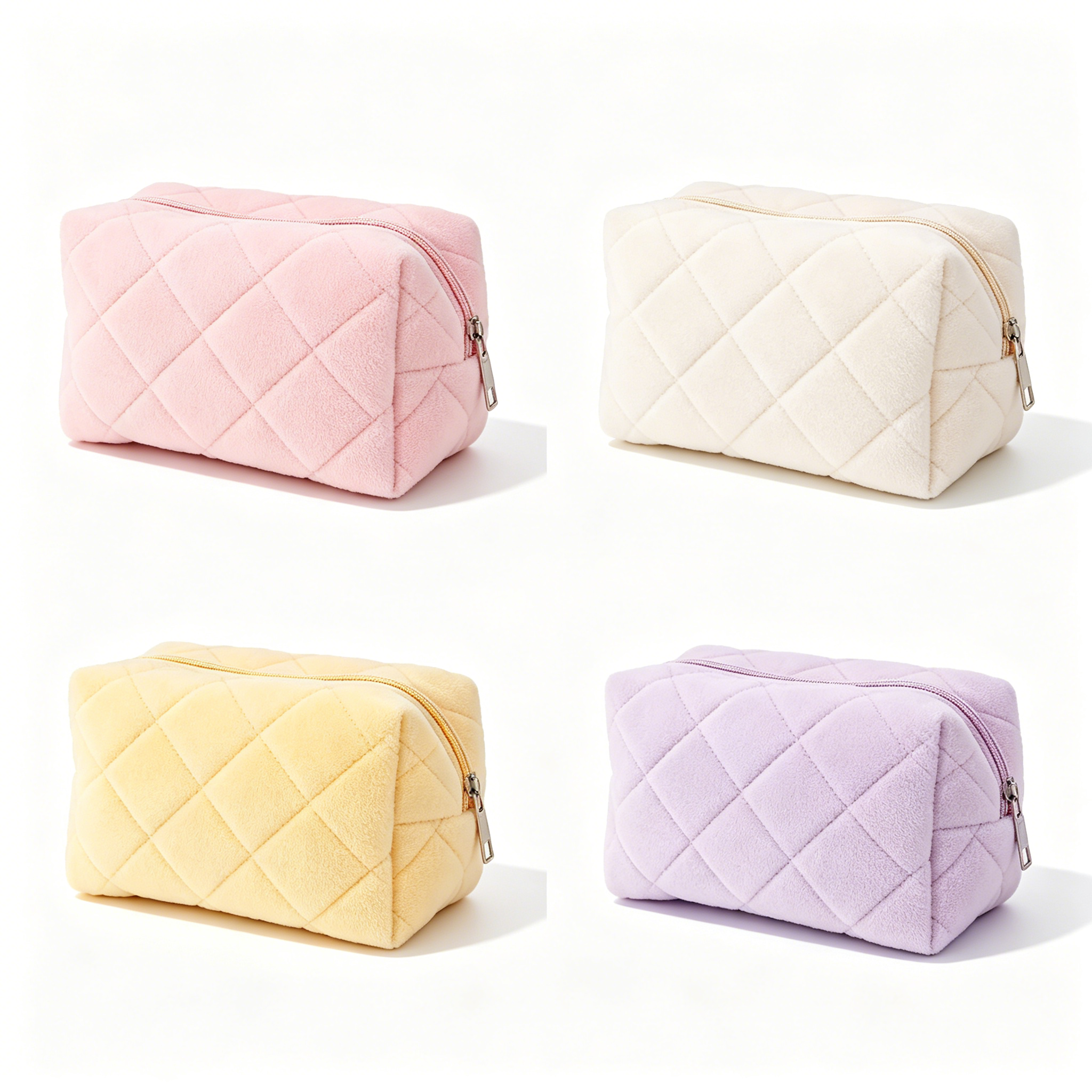 Quilted Cosmetic Bag Zipper Closure Makeup Pouch