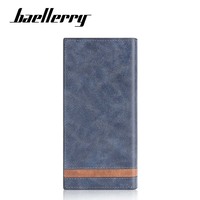 Baellerry Portefeuille à fermeture éclair décontracté de style vintage pour homme Long sac à main en cuir PU Porte-cartes fonctionnel Doublure en polyester Pochette Cash